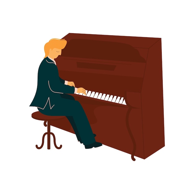 Vector male musician playing piano pianist with classical musical instrument vector illustration on white background