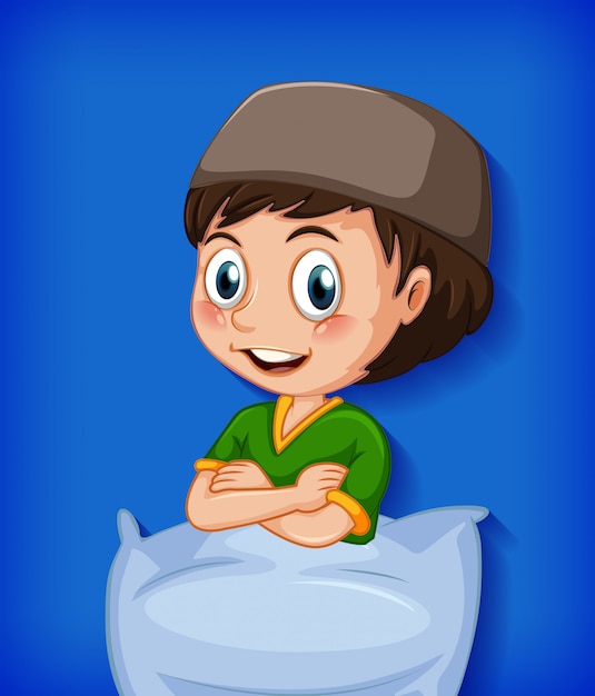 Male muslim cartoon character with pillow