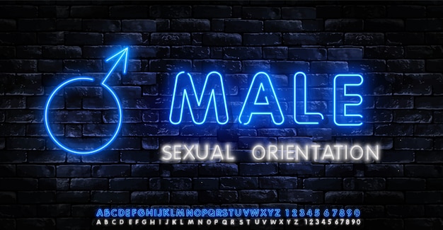 Male neon logo. LGBT neon signs vector template.