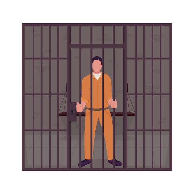 Male prisoner in jail semi flat color vector character