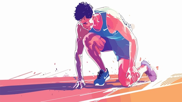 Vector male runner ready to start race handdrawn illustration