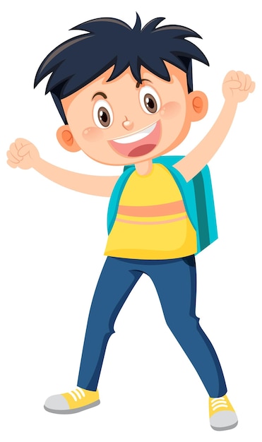 Male student cartoon character with backpack on white background