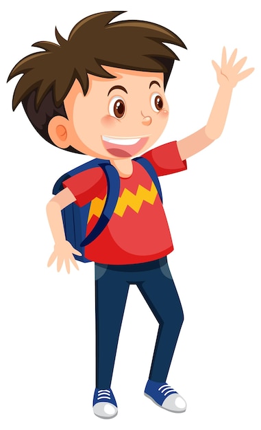 Male student cartoon character with backpack on white background