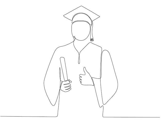 male student one continuous line drawn Line art vector premium graduate