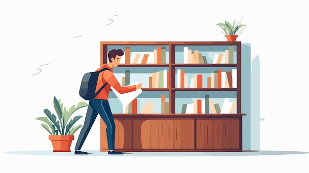 Vector male student removing book from shelf educational concept image