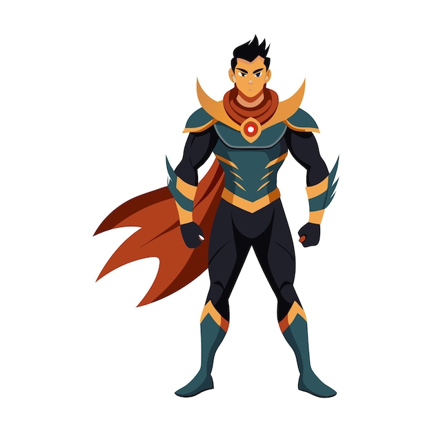 Vector male superhero in powerful stance with cape on white background