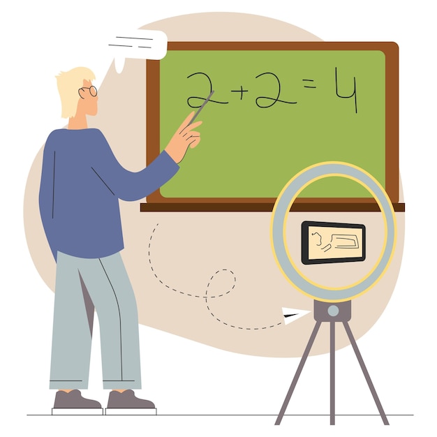 Male teacher doing online lesson concept vector illustration