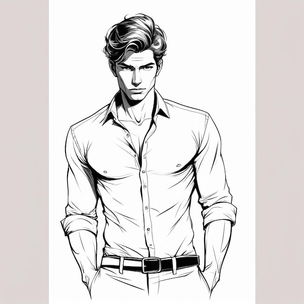 The male torso is beautiful in an unbuttoned shirt Figure torso sketch for the design of postcards and advertising