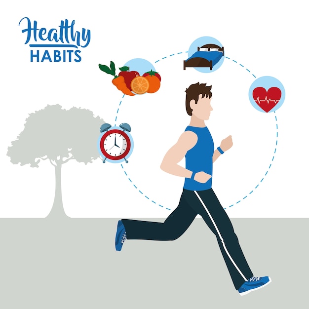 Male with healthy habits cartoon concept