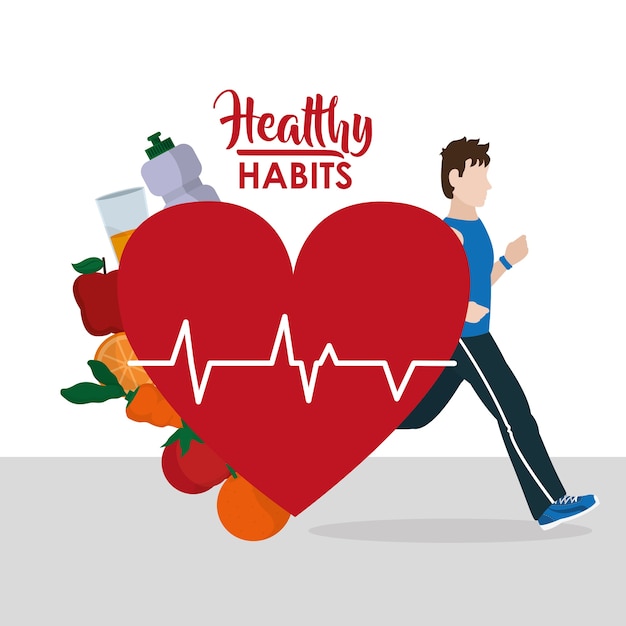 Male with healthy habits cartoon concept