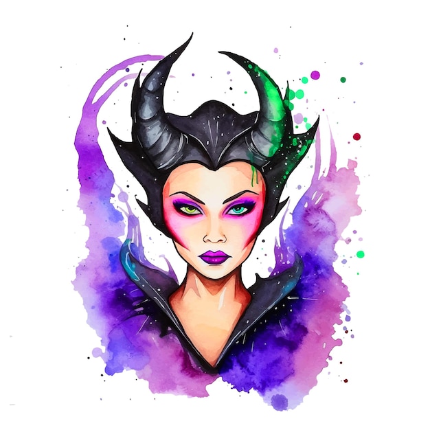 Maleficent watercolor paint ilustration