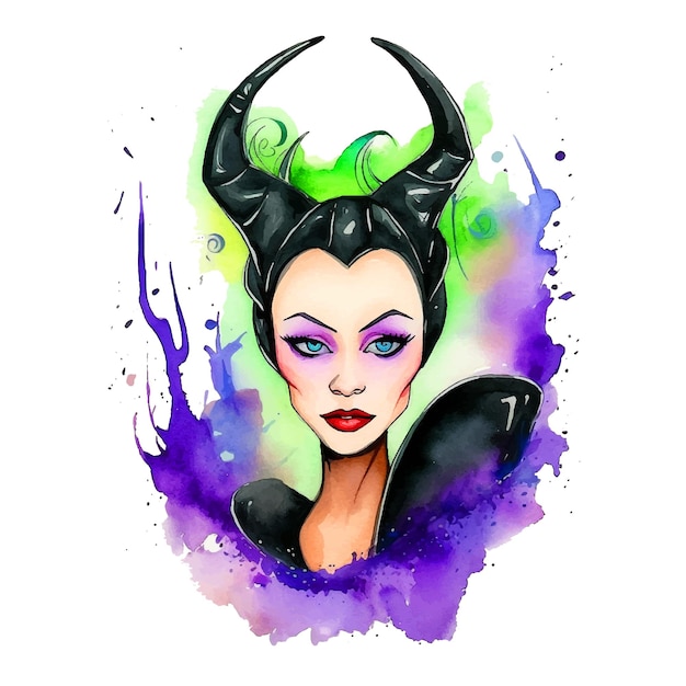 Maleficent watercolor paint ilustration