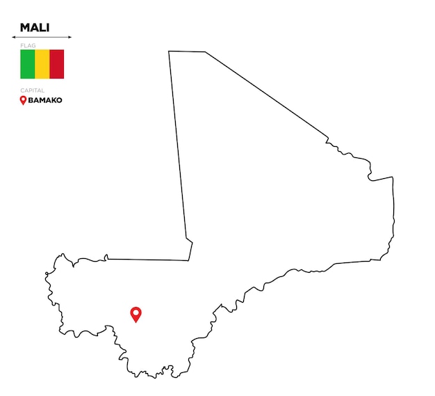 Mali political map with capital city Bamako national flag and borders african country