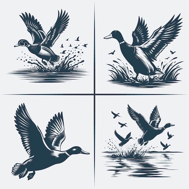 Mallard Duck svg hunting vector Bundle file Flying Wood Duck Water Landing svg