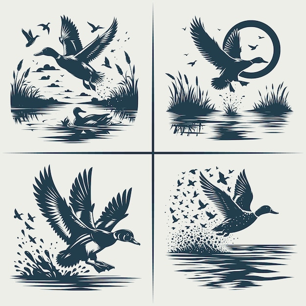 Mallard Duck svg hunting vector silhouette Bundle file