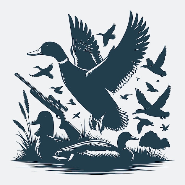 Mallard Duck svg hunting vector silhouette Bundle file