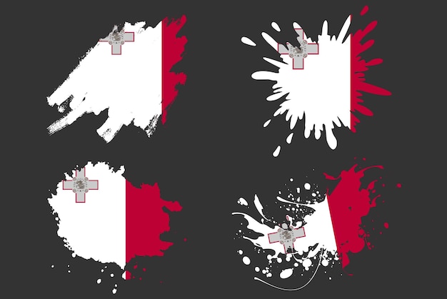 Malta flag brush splash vector set country logo asset paint grunge illustration concept