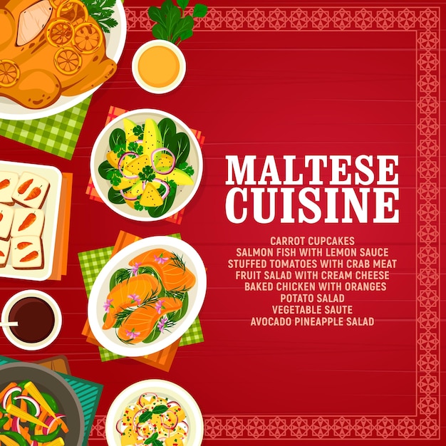 Maltese cuisine vector Malta food cartoon poster