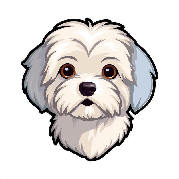 Maltese Dog Breed Cute Cartoon Kawaii Character Animal Pet Isolated Sticker Illustration