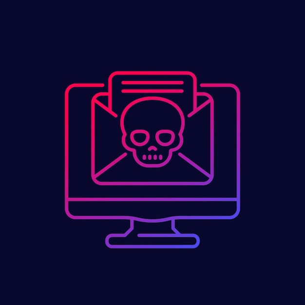 Malware email with virus line vector icon