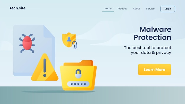 Malware protection internet security protection technology concept for website landing homepage vector illustration