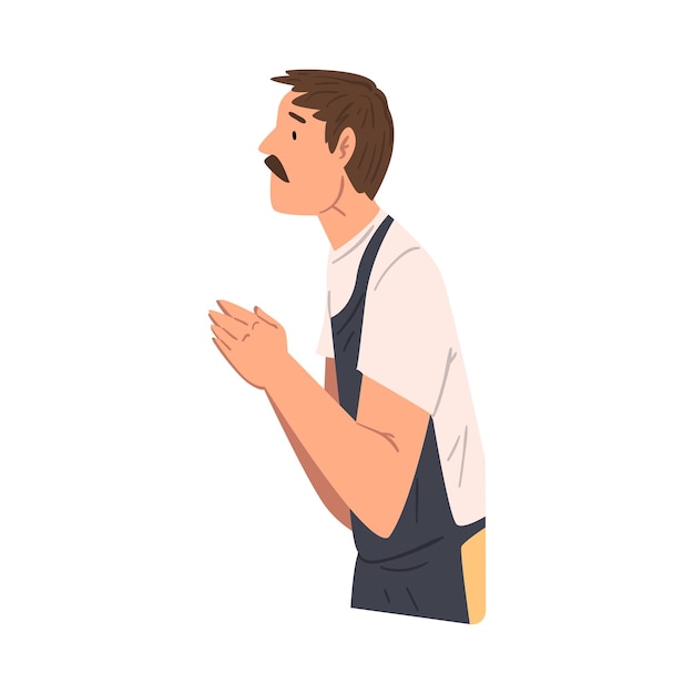 Man in Apron Chatting Online via the Internet Using Video Call or Talking Face to Face Professional Consultation Vector Illustration