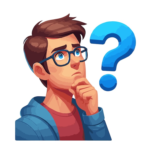 Vector man avatar thinking with question marks isolated