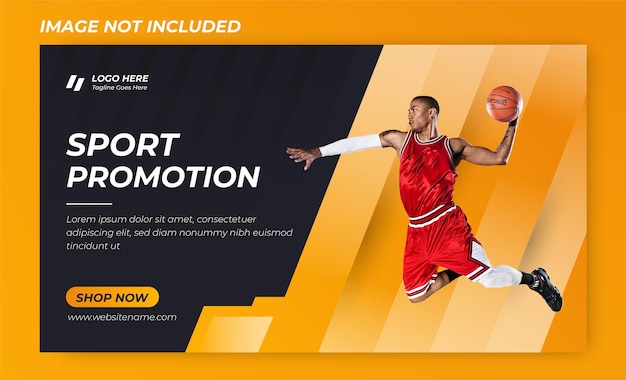 Vector man basketball banner or red sports banner design premium template vector