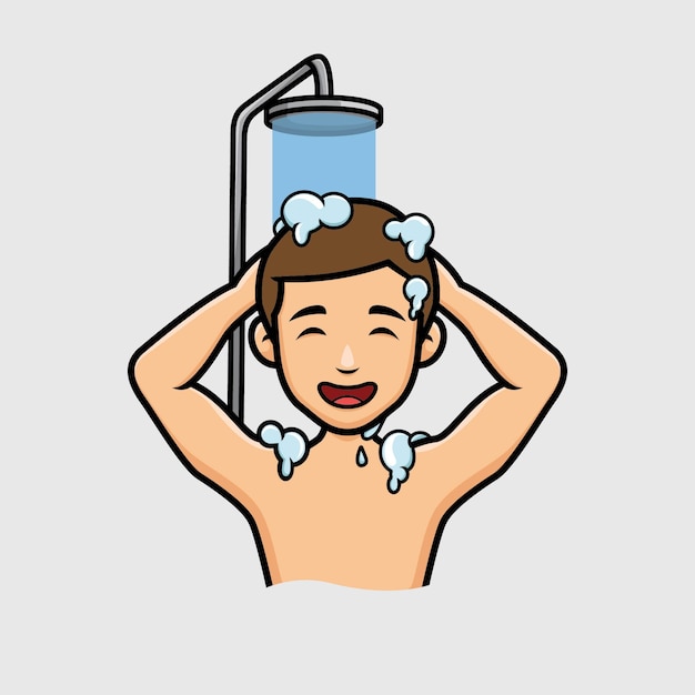 Man Bathing Cartoon Illustration