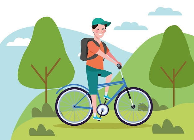 Man in bicycle on the landscape healthy lifestyle  illustration 