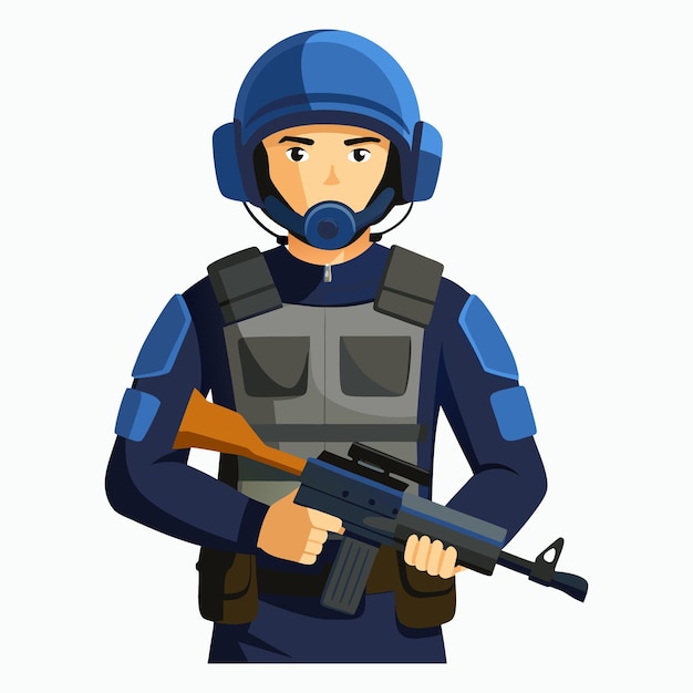 Vector a man in a blue and black uniform with a gun in his hand