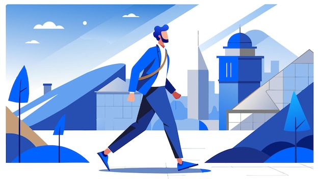 Vector a man in a blue jacket and a blue jacket is walking in a city