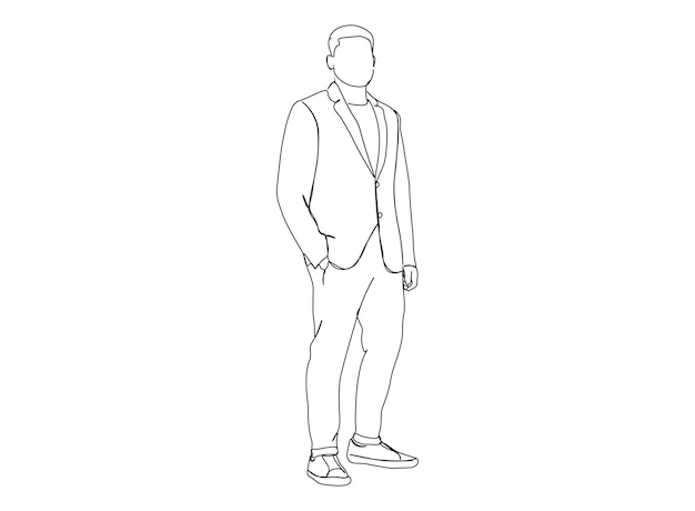 Vector man, boy single-line art drawing continues line vector illustration