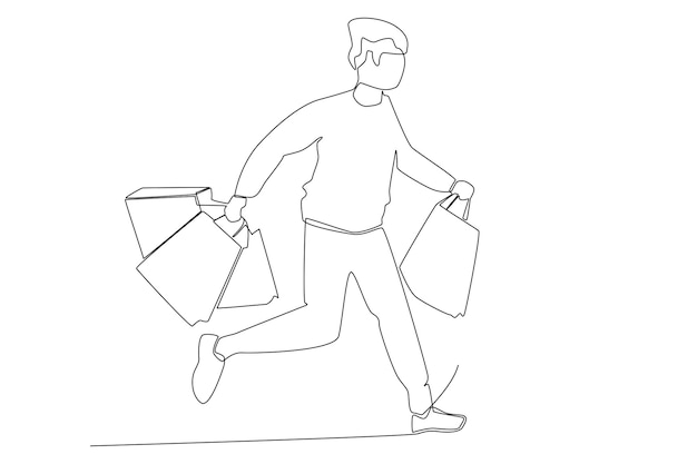 A man bringing shopping bags line art