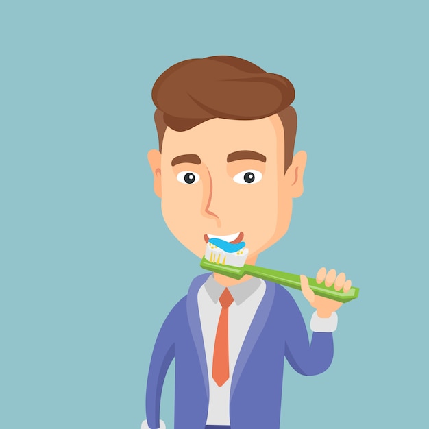 Vector man brushing his teeth vector illustration.