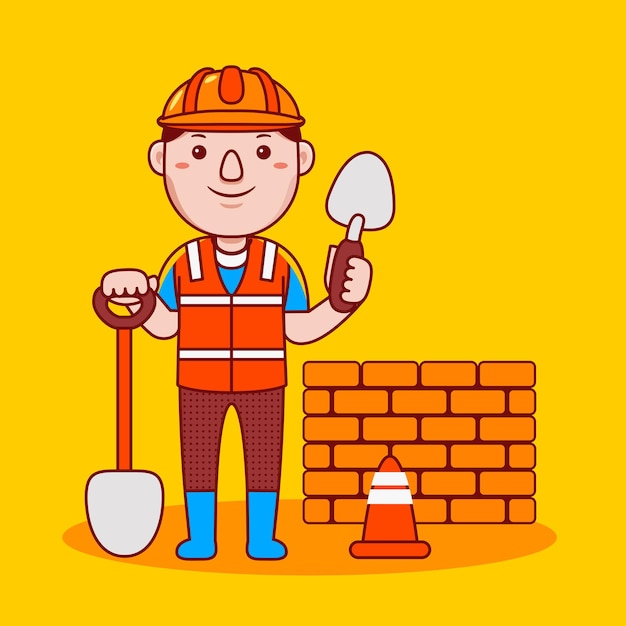 Man builder profession in flat cartoon style