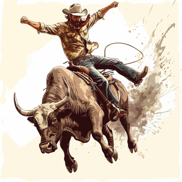 Vector a man on a bull with a cowboy on his shirt