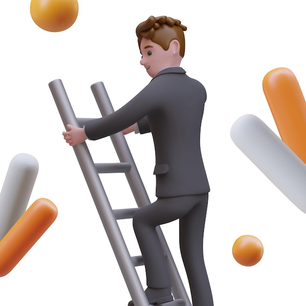 Vector man in business suit climb upstairs 3d business people