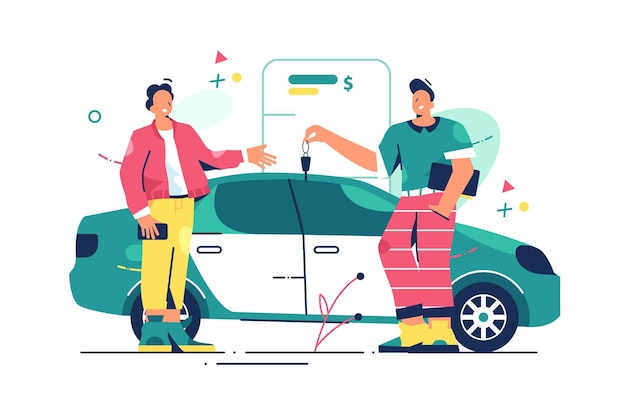 Man buying new car illustration.