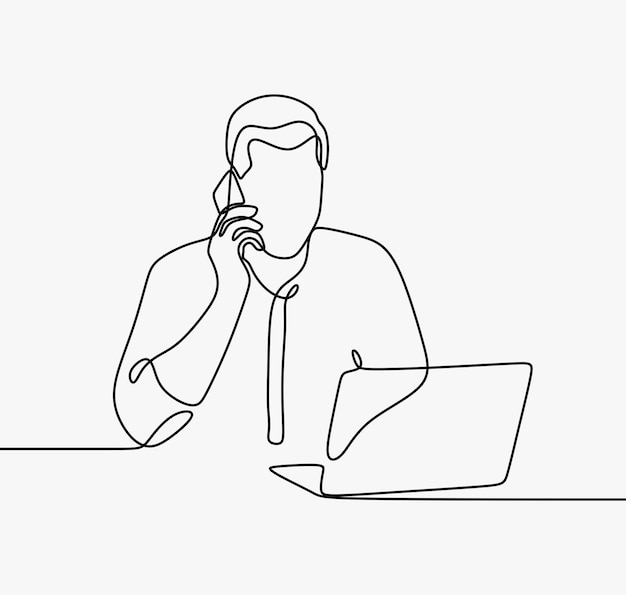 Man calling handphone oneline continuous single line art