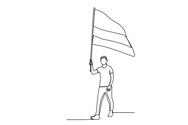 A man carrying a large Colombian flag Independencia de Colombia oneline drawing