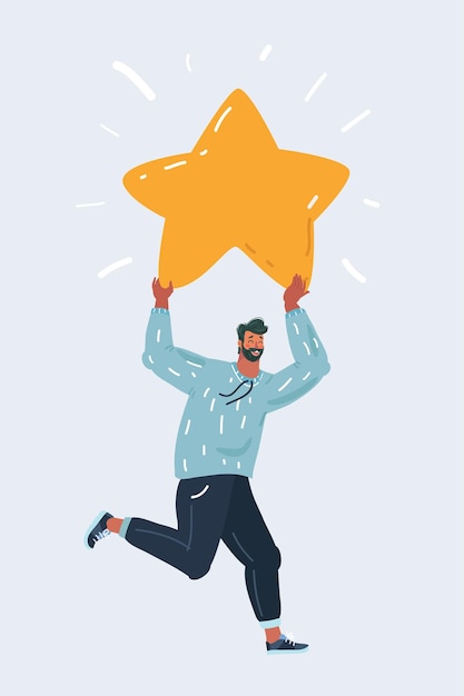 Man character running and holding up star