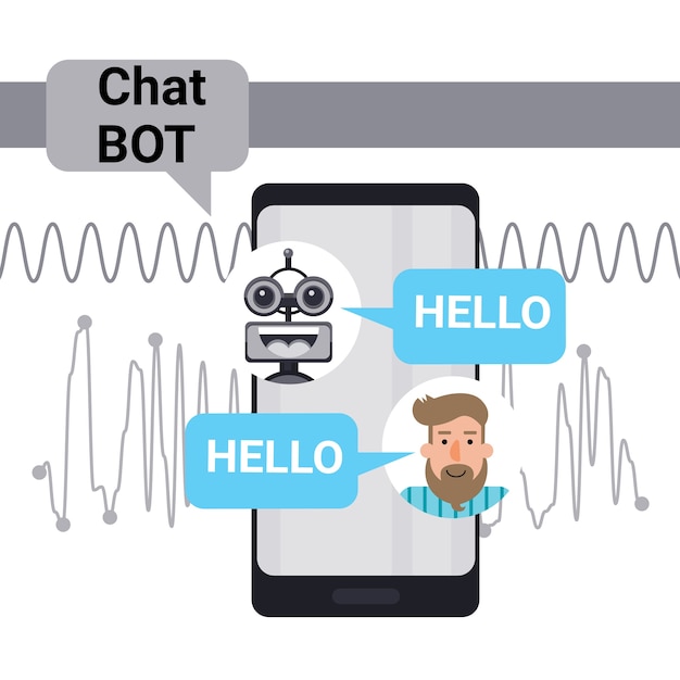 Man Chatting With Chat Bot On Cell Smart Phone