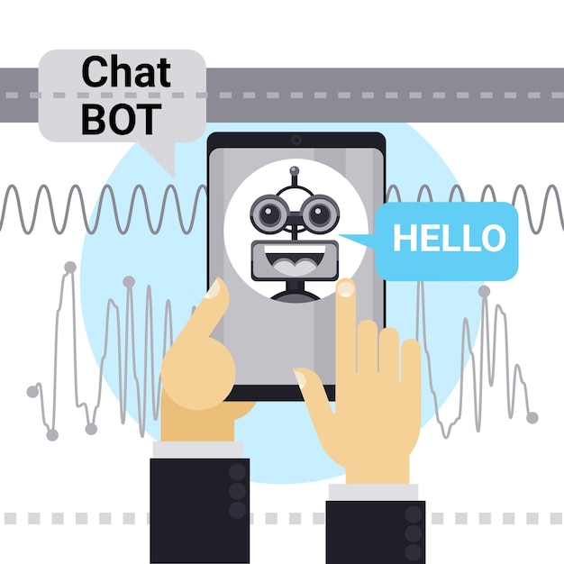 Man Chatting With Chat Bot On Cell Smart Phone