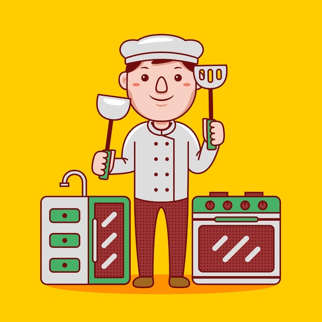 Man chef profession in flat cartoon style