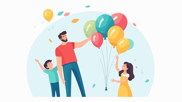 Vector a man and a child are holding balloons and smiling