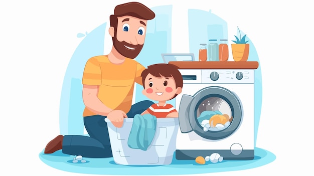 a man and a child washing in a washing machine