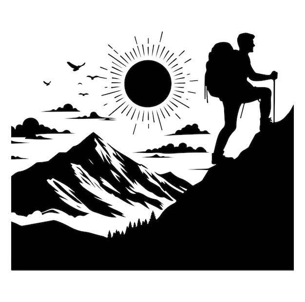 A man climbing mountain vector illustration