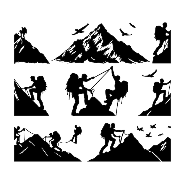 A man climbing mountain vector silhouette illustration