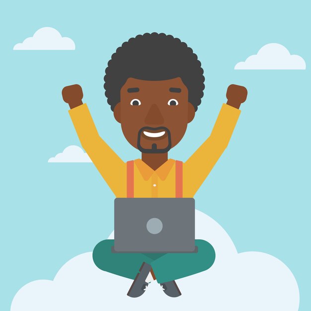 Man on cloud with laptop 